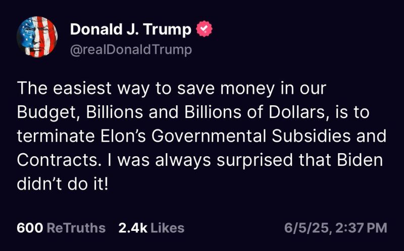 The easiest way to save money in our Budget, Billions and Billions of Dollars, is to terminate Elon’s Governmental Subsidies and Contracts. I was always surprised that Biden didn’t do it!