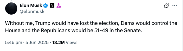 Without me, Trump would have lost the election, Dems would control the House and the Republicans would be 51-49 in the Senate.